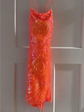 Neon Orange Sequin Hoco Dress
